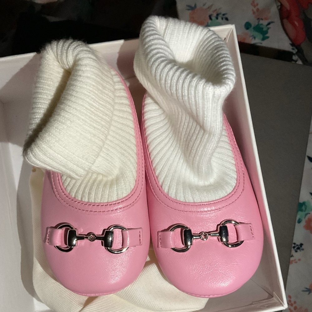 Pink Gucci crib shoes